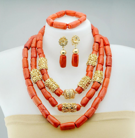 African Jewelry Set Nature Coral Beads