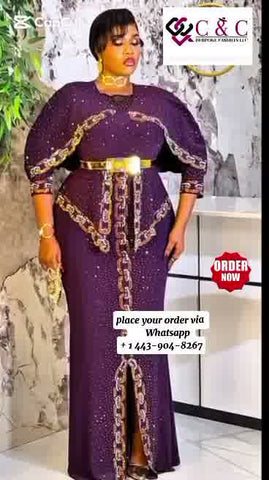 Elegant Bespoke color purple long party dress with stones Size-44