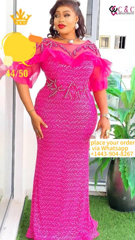 Elegant Fuchsia Pink Long Dress  (Size 50)