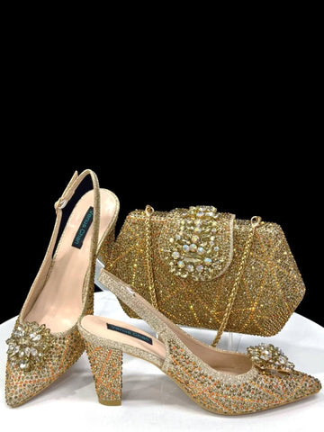 Elegant Gold Shoes And Bag Set (Size 42 or Size 11)