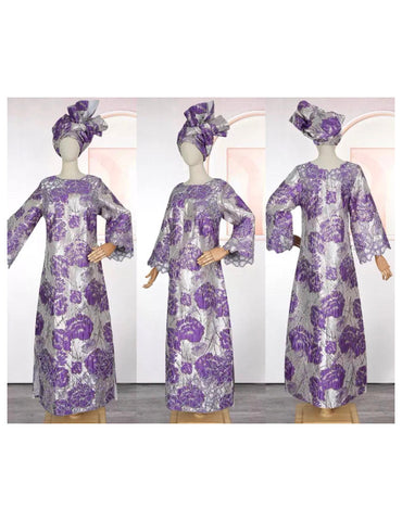 Elegant Purple Free Gown With Headtie (Free Size)