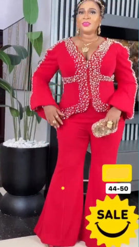 Elegant Red Pant And Top Party Outfit (Size 44)