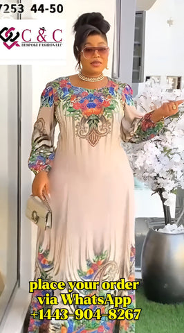 Elegant Fresh Flowered Peach Flayed Long Party Dress (Size 46)