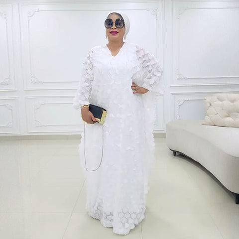 Elegant bespoke 3D white free size gown with Headtie