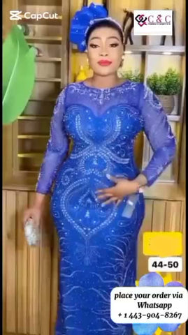 Elegant bespoke blue party dress with stones Size 48