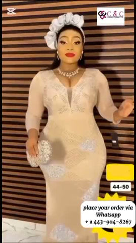 Elegant bespoke champagne party dress with stones Size 44