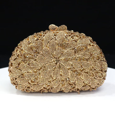 Elegant bespoke flower gold clutch evening purse