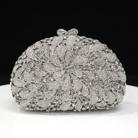Elegant bespoke flower silver clutch evening purse
