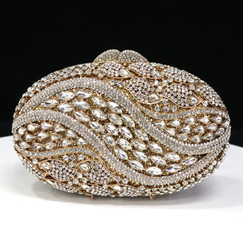 Elegant bespoke gold crystal clutch evening purse