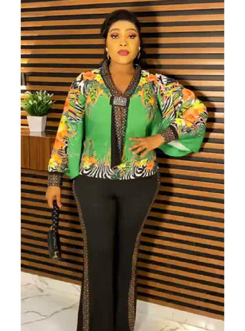 Elegant bespoke pants and green tops outfits Size 44