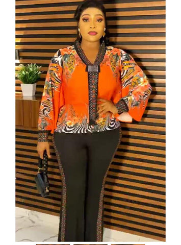 Elegant bespoke pants and orange tops outfits Size 48