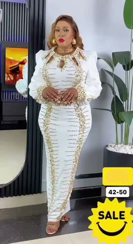 Elegant bespoke party dress with gold beads 50