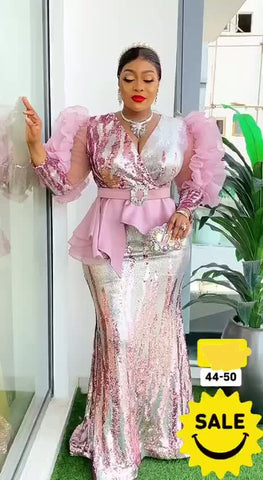 Elegant bespoke party dress with sequins pink  Size 48