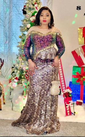 Elegant bespoke party long dress with stones Size 44