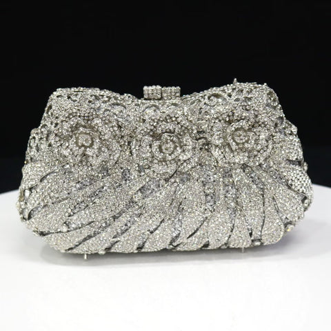 Elegant bespoke silver crystal clutch evening purse