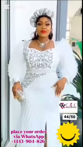 Elegant bespoke white party dress with stones Size 44