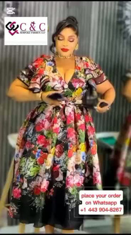 Elegant bespoke wrap around floral dress  Size 48