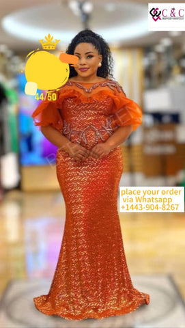 Elegant Burnt Orange Long Dress (Size 50)