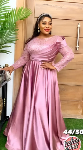 Elegant Fresh Baby Pink Flayed Long Party Dress (Size 46)