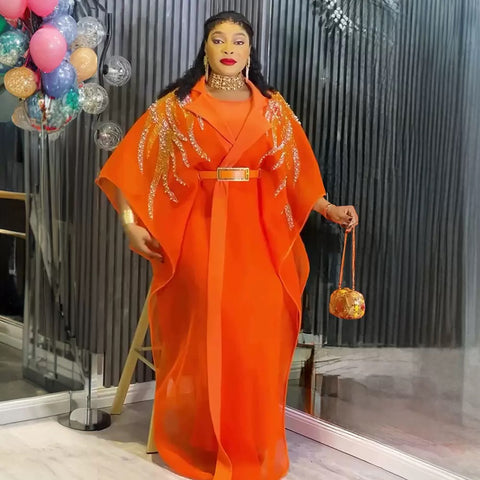Elegant orange bespoke party wear with beads and stones Free Size