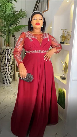 Elegant Red Long Party Gown (Size 48)