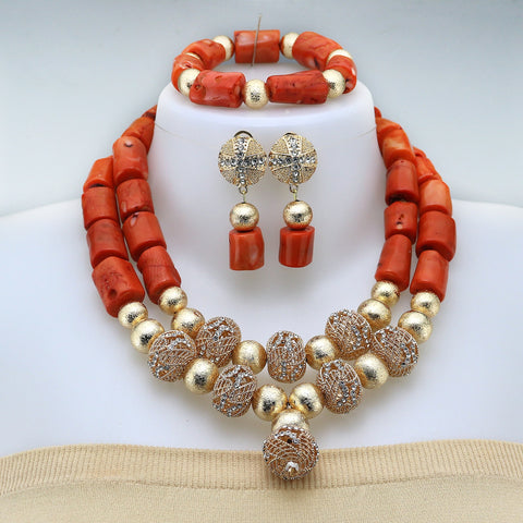 Gorgeous coral bead with high quality gold accessories 