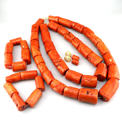 Gorgeous coral bead with high quality gold accessories earrings 