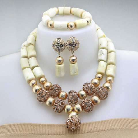 Gorgeous cream white coral bead with high quality gold accessories 