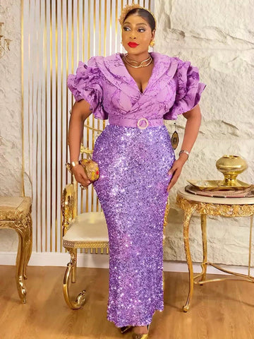 Peach Elegant Party Dress (Lilac Size XL or Size 16)