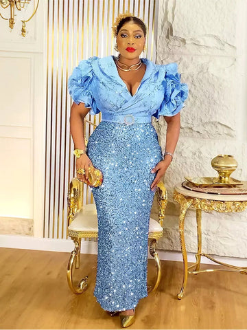 Peach Elegant Party Dress (Turquoise Blue  Size  18)